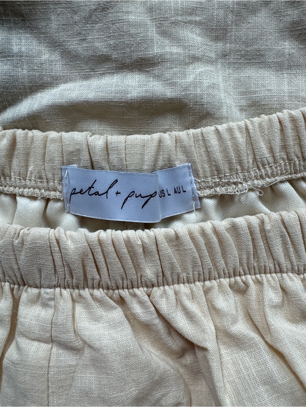Women’s Two-Piece Beige and Black Trim short Set - Picture 5 of 6